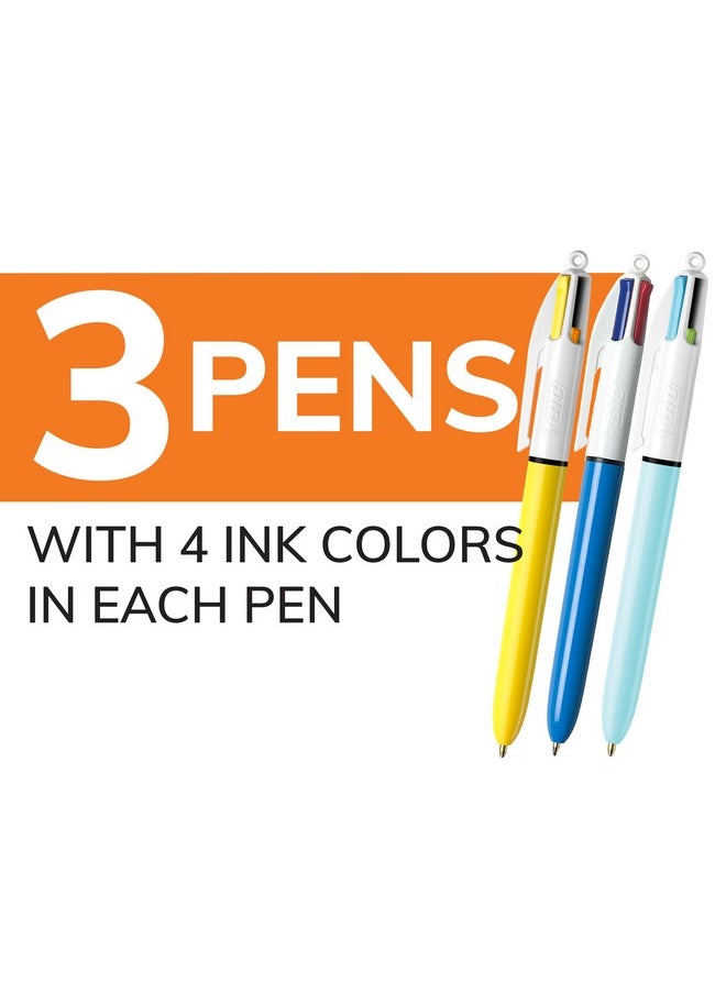 Bic - 4-Color Original Retractable Ball Pens With Long-Lasting Ink, Medium Point (1.0Mm), Perfect For Everyday Writing, 3-Count In Assorted Colors - Image 1