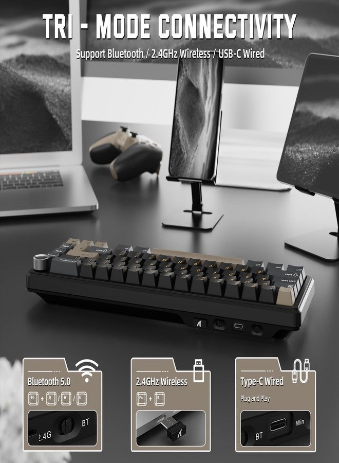 MAMBASNAKE Attack Shark X66 Gasket Wireless Mechanical Keyboard with Volume Knob,60% BT/2.4GHz/Wired Gaming Keyboard,RGB Backlit,OEM Tri-Color PBT keycaps,66 Keys Hot Swappable for PC/MAC,Starblack - Image 4