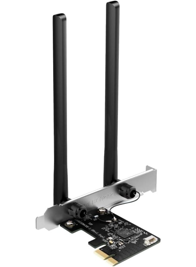MERCUSYS AC1200 Dual-Band Wi-Fi Bluetooth  PCI Express Adapter
SPEED: 867 Mbps at 5 GHz + 300 Mbps at 2.4 GHz
SPEC: 2× High Gain Dual-Band External Antennas
FEATURE: MU-MIMO, WPA3, Bluetooth 5.0 Black - Image 1
