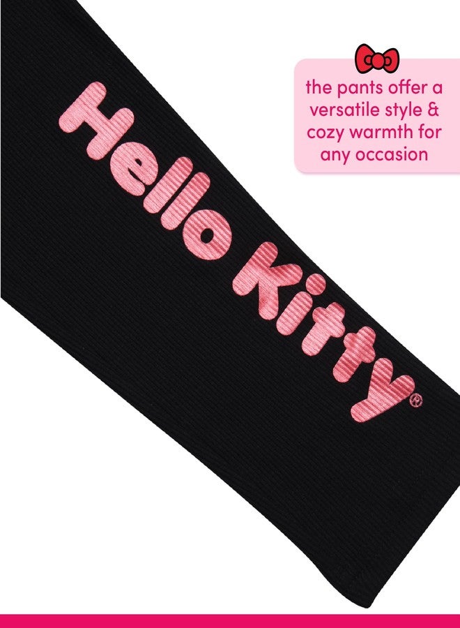 Hello Kitty Girls Pants Set - 3 Piece Zip Up Vest, Long Sleeve Graphic Shirt, Fleece Pants - Matching Set for Girls (2T-12), Size 2T, Pink/Black/Leopard - Image 5