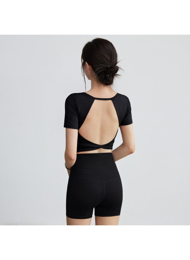 YouYou Women's Yoga Wear Casual Simple Fixed Cup Back-shaping Short Sleeve Top With Padded Bra For Running Pilates Training - Image 5