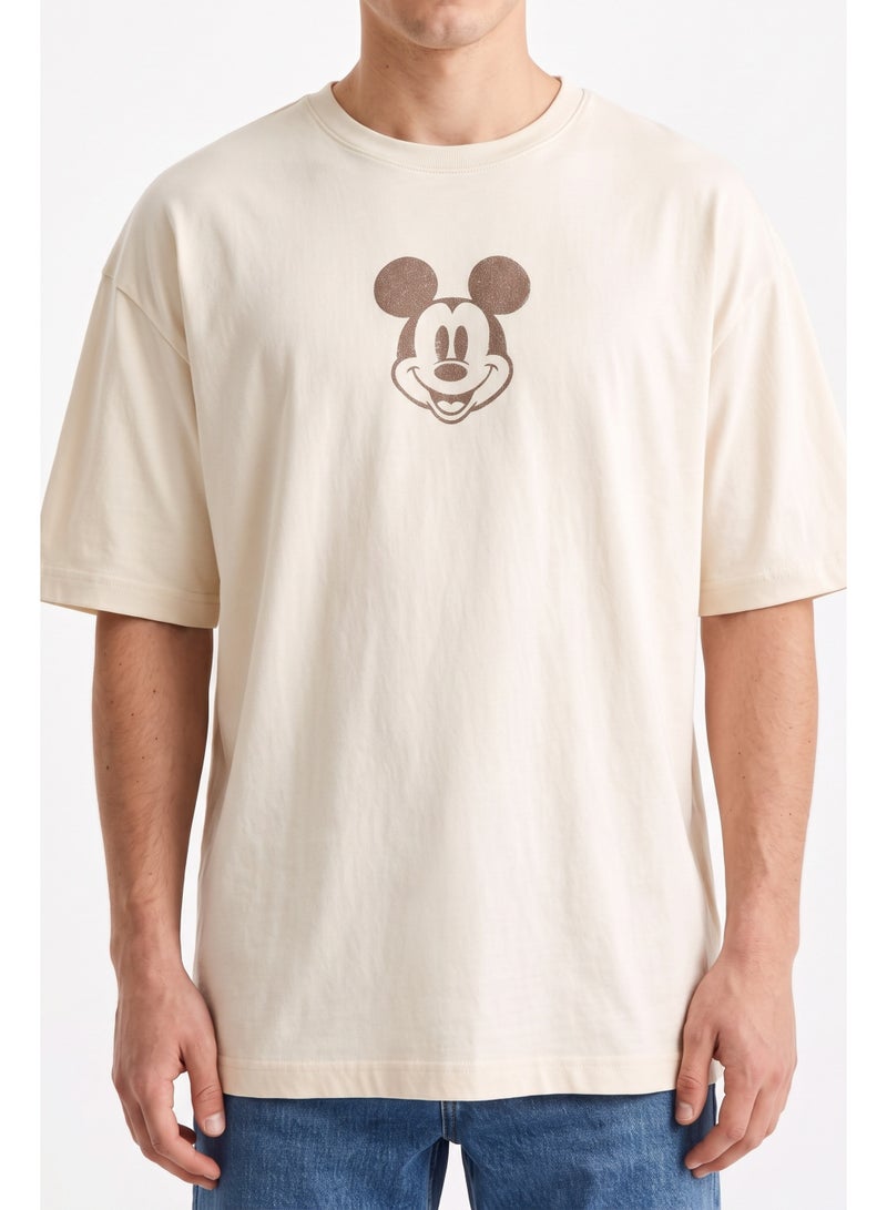 Disney Mickey Mouse Men’s Drop Shoulder T-Shirt | Embroidered Character Graphic Back Print Cotton Tee - Image 4