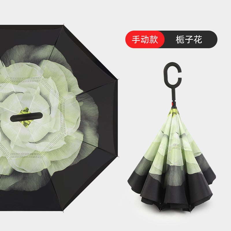 Hands-Free C-Handle Standable Reverse Umbrella Gardenia hand opening 