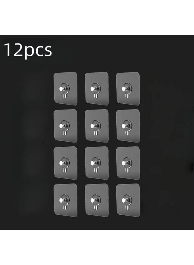 12pcs Transparent Adhesive Wall Hooks No Drill Waterproof Heavy Duty Damage Free Removal - Image 1