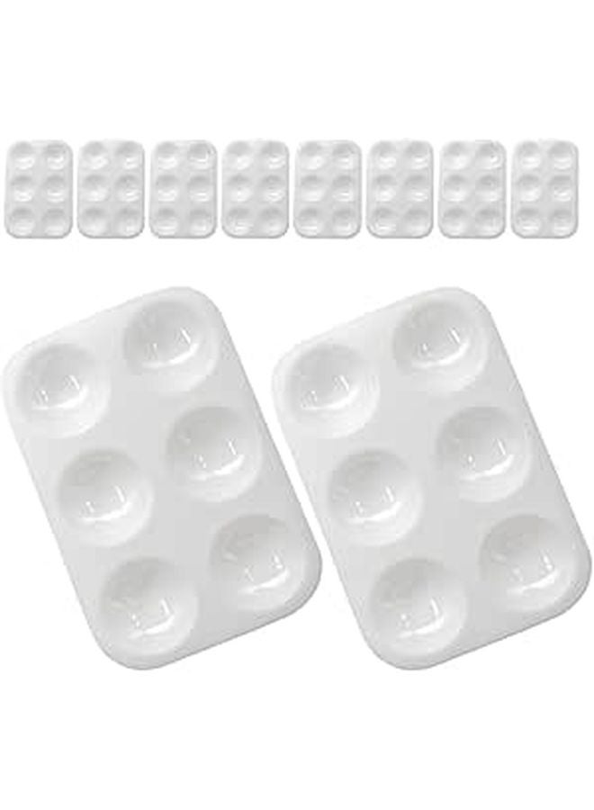 White Plastic Paint Palette 10 Pack With 6 Wells For Watercolor Oil Artists - Image 1