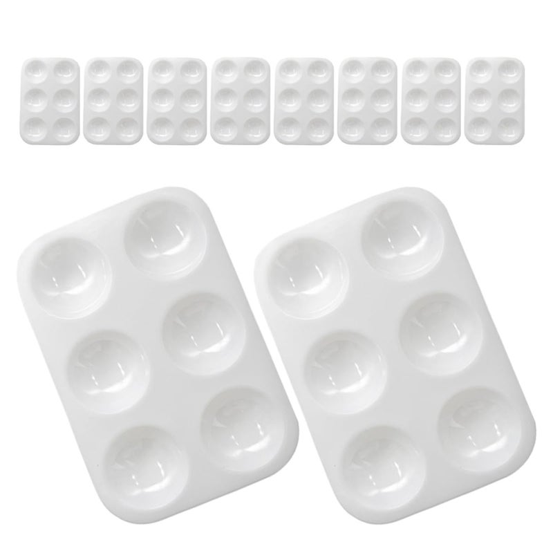 White Plastic Paint Palette 10 Pack With 6 Wells For Watercolor Oil Artists - Image 2