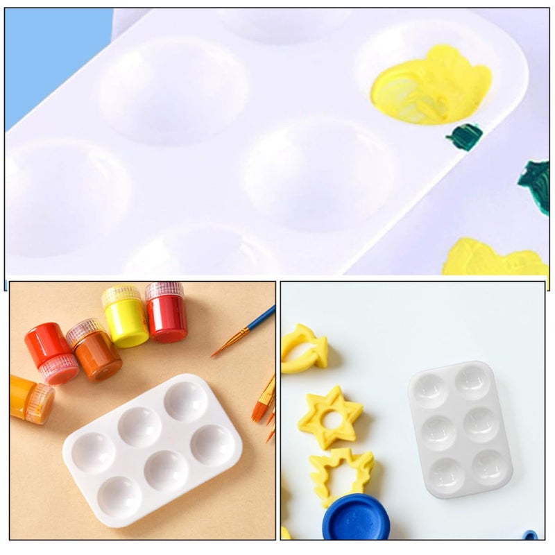 White Plastic Paint Palette 10 Pack With 6 Wells For Watercolor Oil Artists - Image 4