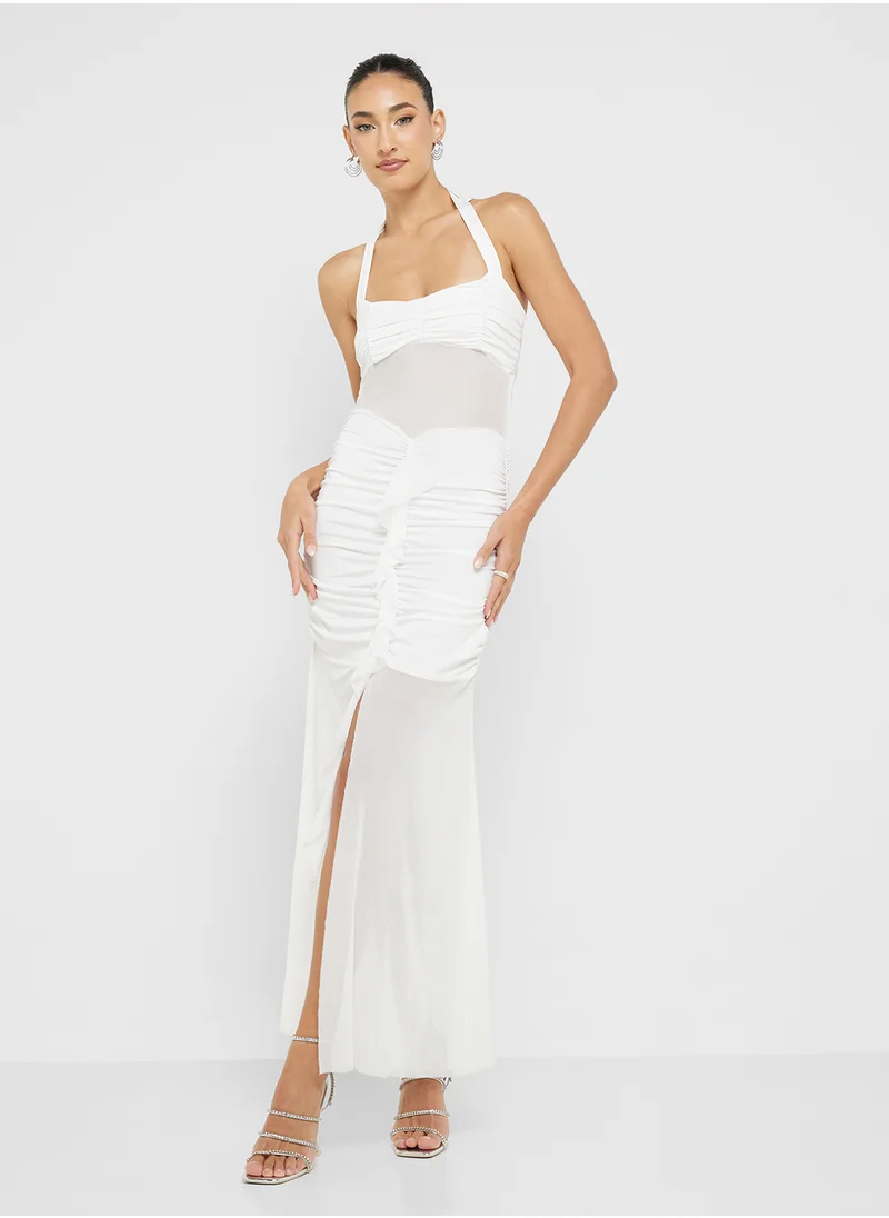 جينجر Halter Neck Mesh Cutout Detail Beach Dress