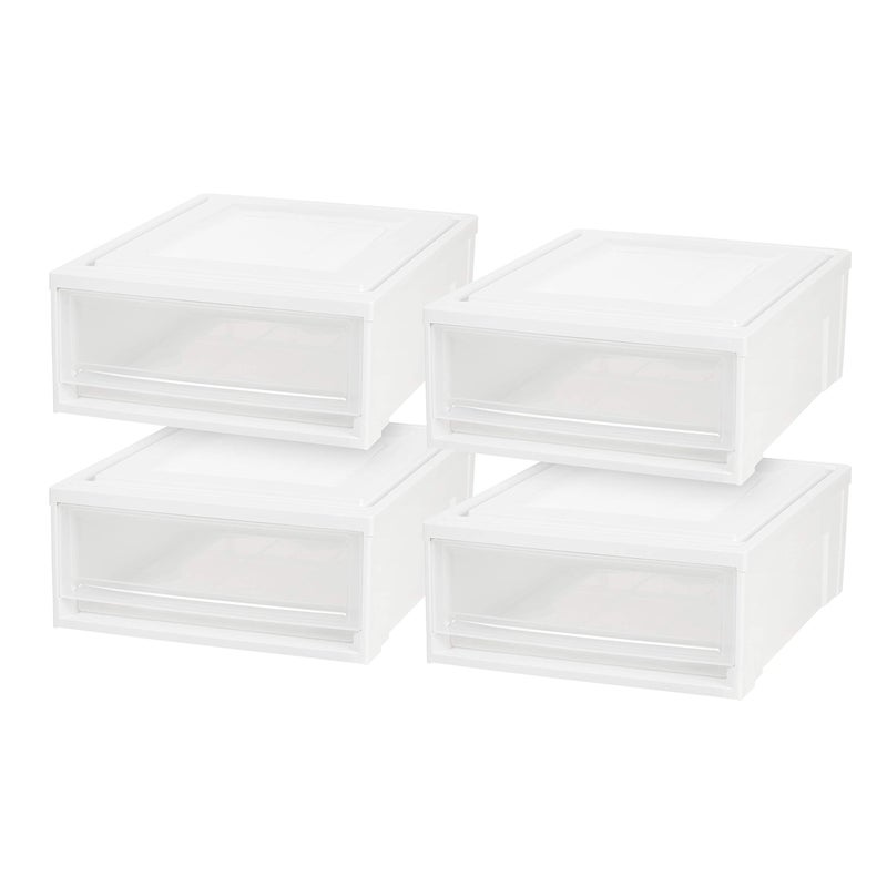 IRIS USA Inc 591059 IRIS USA BC500S Shallow Box Chest Drawer 4 Pack White 22 Quart