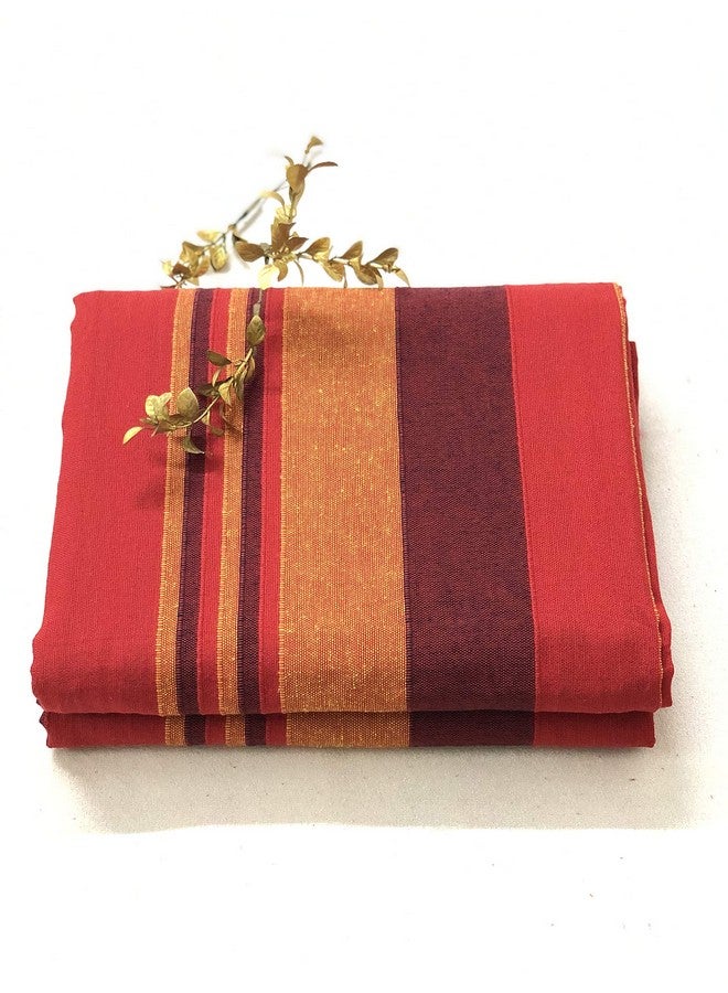 RANGBHAR Handloom Cotton Single Bedsheet Without Pillow Covers, Woven Striped Bedcover, 60 x 90 inch, Red - Image 2