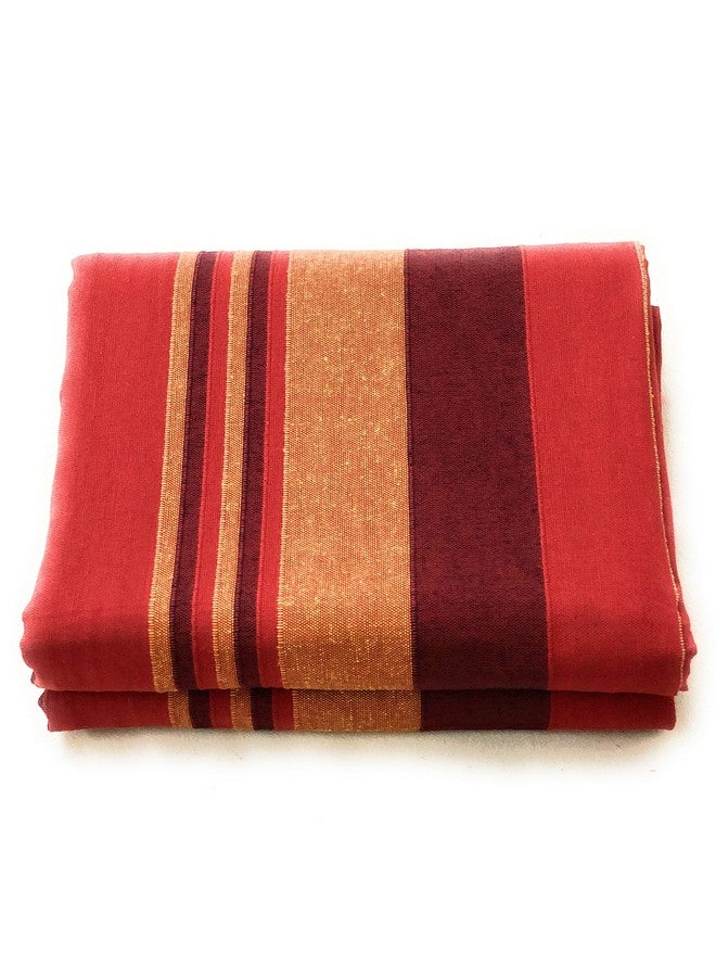 RANGBHAR Handloom Cotton Single Bedsheet Without Pillow Covers, Woven Striped Bedcover, 60 x 90 inch, Red - Image 1