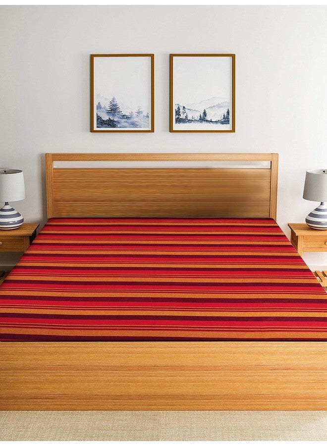 RANGBHAR Handloom Cotton Single Bedsheet Without Pillow Covers, Woven Striped Bedcover, 60 x 90 inch, Red - Image 3