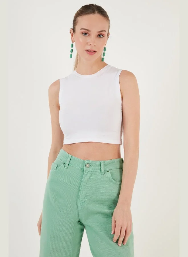 Lela Lela Cotton Crew Neck Slim Cut Crop Tank Top Women's Tank Top 5865259