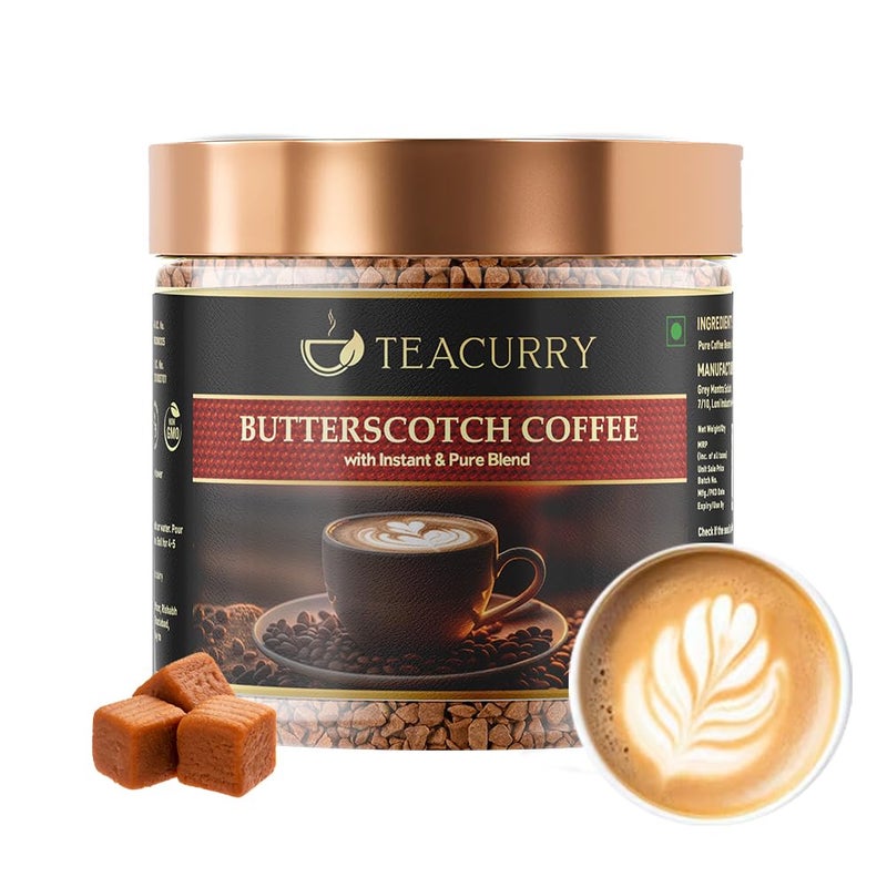 TEACURRY Butterscotch Coffee Powder Jar (50 Grams)-100% Arabica|Strong Coffee|Hot & Cold Coffee - Image 1