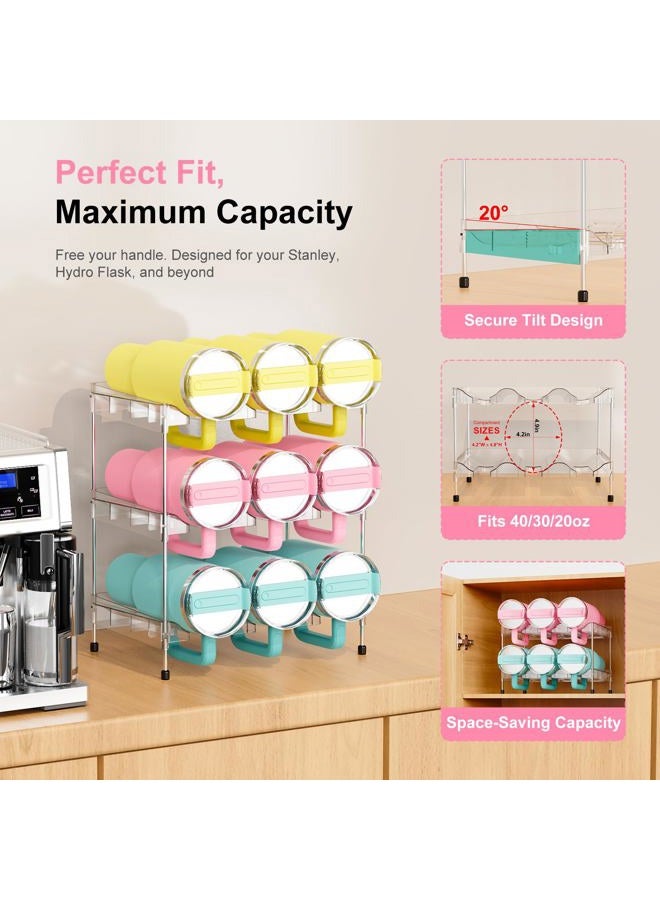 JYPS Reusable Stackable with Handle Compartment Water Bottle Tumbler Organizer for Stanley 40oz with Handle Cup, Stanley Accessories for Pantry, Cabinet & Kitchen Organization and Storage,3 Tier Hold 9 - Image 3