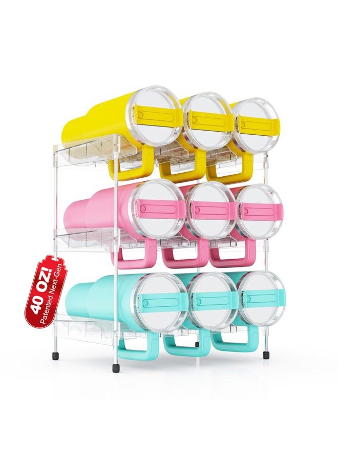 JYPS Reusable Stackable with Handle Compartment Water Bottle Tumbler Organizer for Stanley 40oz with Handle Cup, Stanley Accessories for Pantry, Cabinet & Kitchen Organization and Storage,3 Tier Hold 9 - Image 1