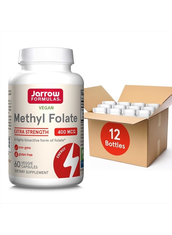 jarrow formulas Extra Strength Methyl Folate 400 mcg, Dietary Supplement for Cardiovascular and Neurologic Health Support, 60 Veggie Capsules, 60 Day Supply (Pack of 12) - Image 1