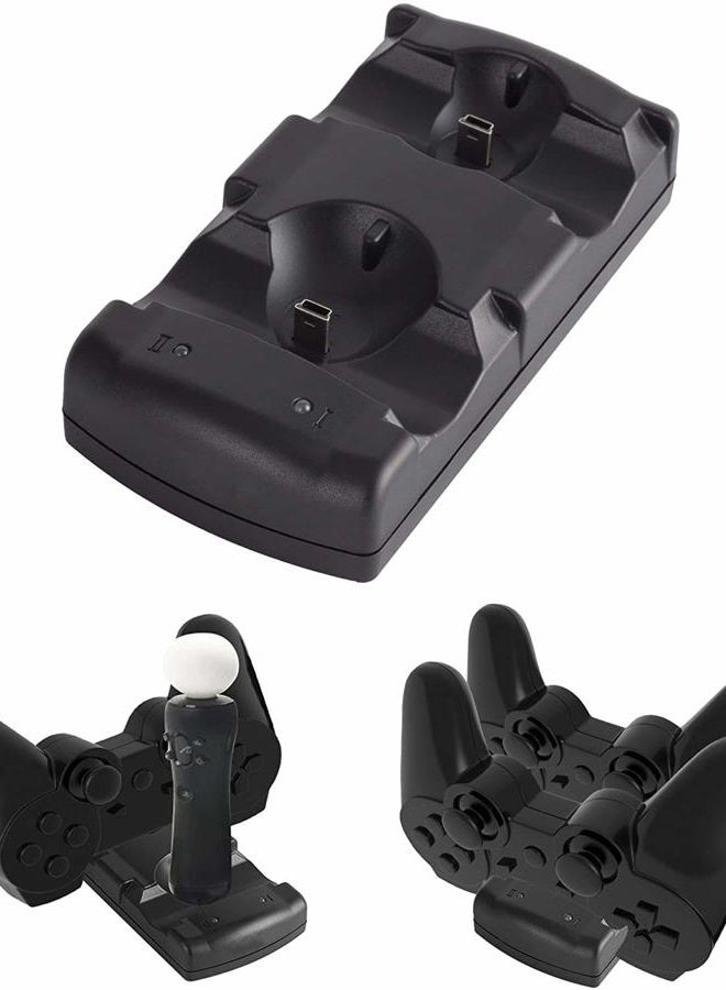 VSEER Playstation 3 Controller Charging Dock Charging Station 2 in 1 with LED Light Indicator Compatible for Playstation PS3/MOVE Controller, Black - Image 5