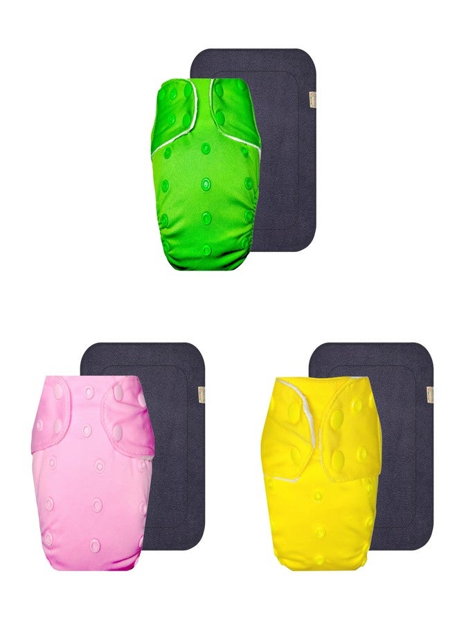 Dumbledo Premium Cloth Diaper with Gray Insert (Pack of 3) | Snug Fit | Breathable | Adjustable Snaps | Designed by Moms | 3 Months - 3 Years | Unisex Baby