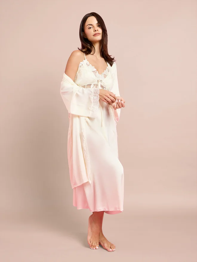 Styli Pack of 2 - Floral Guipure Lace Slip Dress and Robe Set
