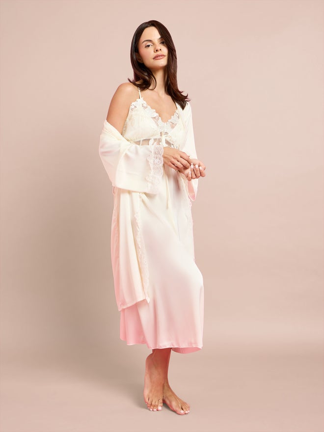 Styli Pack of 2 - Floral Guipure Lace Slip Dress and Robe Set - Image 1