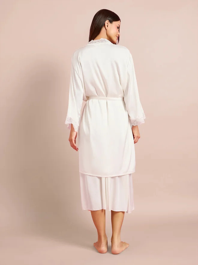 Styli Cream Pack of 2 - Floral Guipure Lace Slip Dress and Robe Set for Women | Best Price UAE