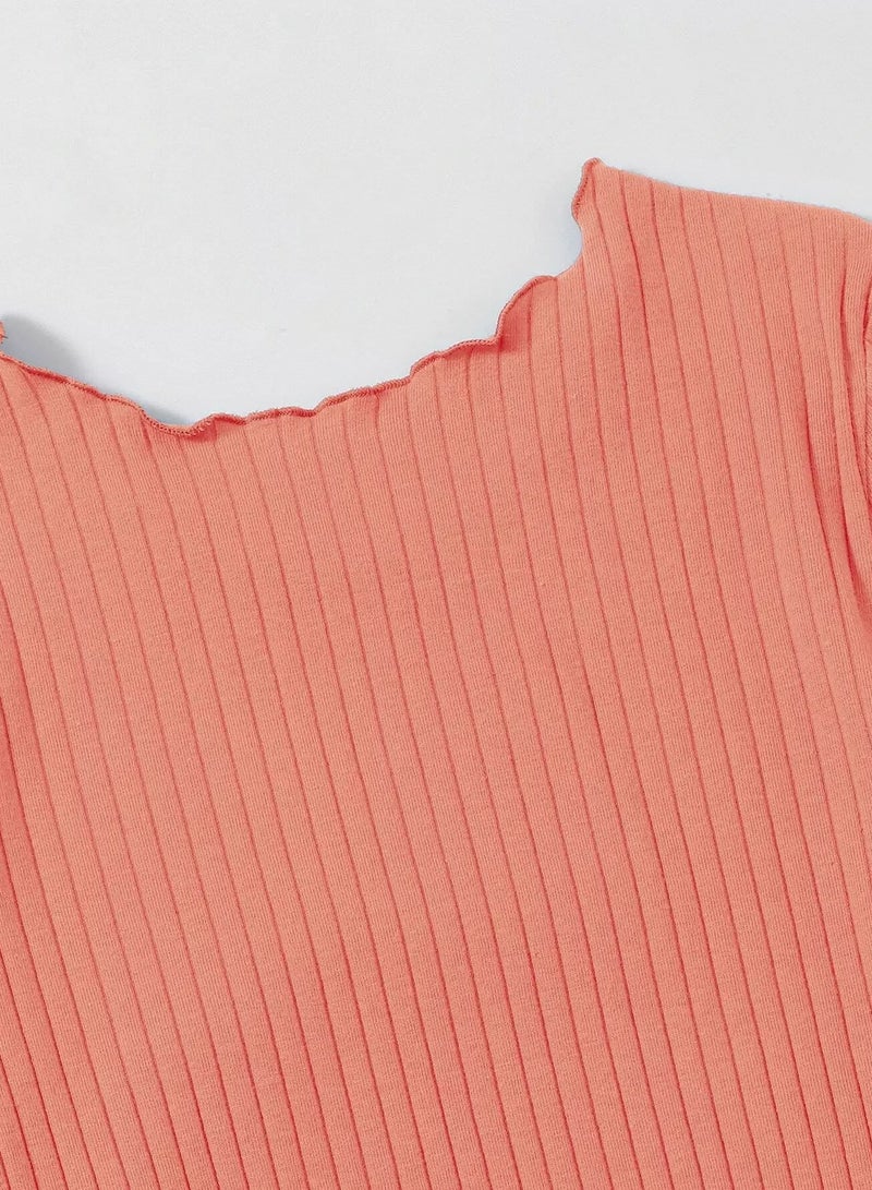 Ribbed Lettuce-Edge Form-Fitting Top