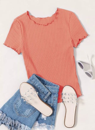 Ribbed Lettuce-Edge Form-Fitting Top - pzsku/Z71FB7CBAACA108EAEDFFZ/45/_/1736360630/8bacd599-c2f8-4283-99a9-ad22389e3f78