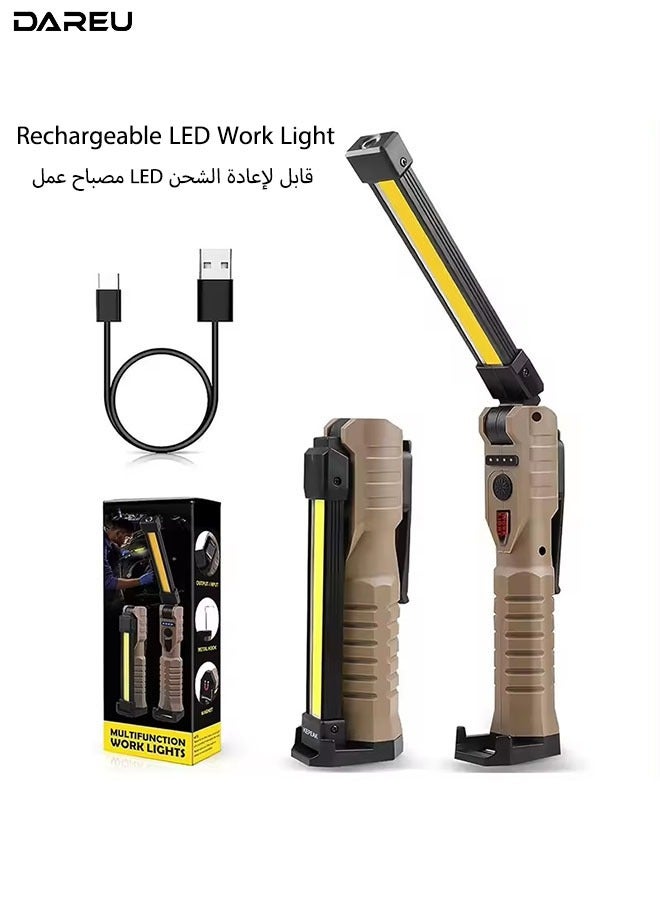 DAREU Rechargeable LED Work Light with Magnetic Base & Hook – 7 Lighting Modes, USB-C Powered COB Flashlight, 180° Foldable Portable Light for Car Repair, Camping, Emergency - Image 1