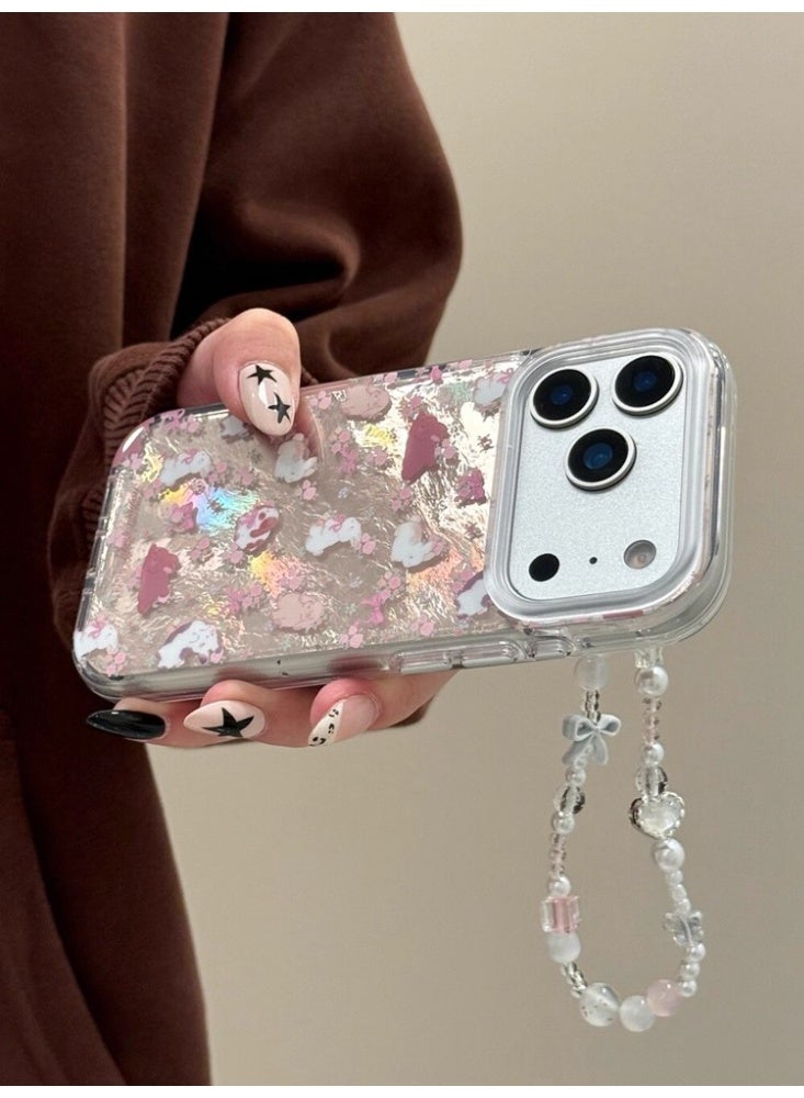 NIBEMINENT Protective TPU Case Cover For iPhone 15 Pro, Dream Shatter Flower Rabbit With Bracelet - Image 3