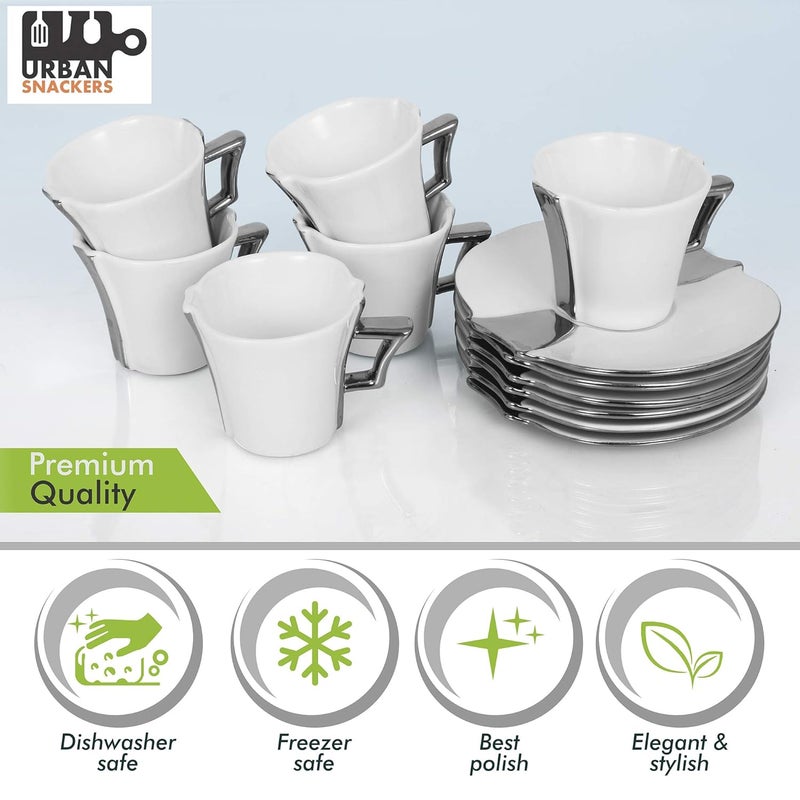 Urban Snackers Porcelain Tea Pot Tea Kettle with 5 Cups and Wooden Serving Tray Coated Tea Cups and Saucer Set with Holder Organizer Stand Tea Cups Saucer Set with Organizer Stand - Image 3
