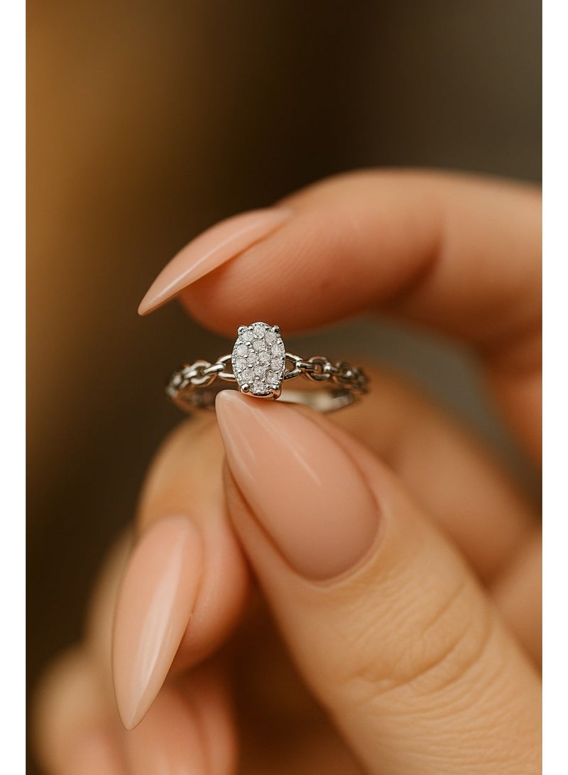 ثري دايموندز خاتم سلسلة فضي بيضاوي حصري للنساء - مطلي بالبلاتين والروديوم، حجر زركون لامع، تصميم سلسلة أنيق بأحجام متعددة - Image 4