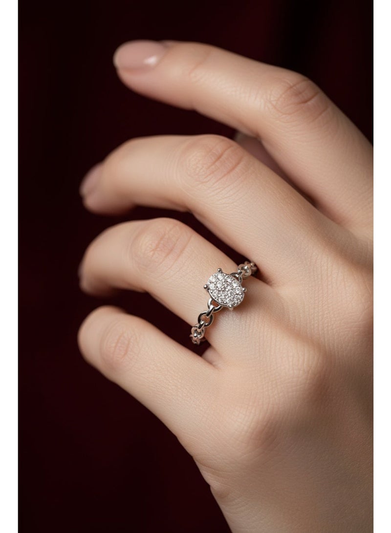 ثري دايموندز خاتم سلسلة فضي بيضاوي حصري للنساء - مطلي بالبلاتين والروديوم، حجر زركون لامع، تصميم سلسلة أنيق بأحجام متعددة - Image 5