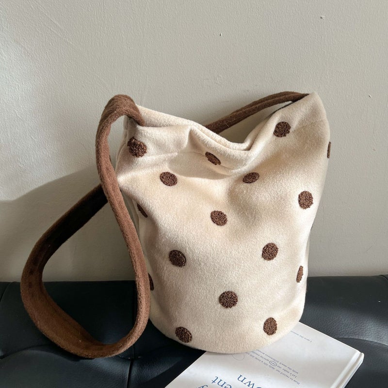 Plush Bag Women'S Bag 2024 Winter Trendy Fashion Polka Dot Shoulder Bag Large Capacity Commuter Bucket Bag - Image 2