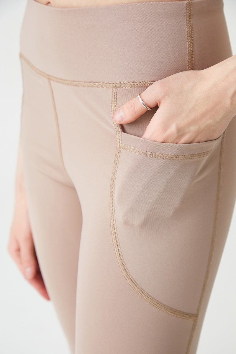 Los Ojos Women's Beige High Waist Lifter Double Pocket Flared Tights Bootcut  - Image 5