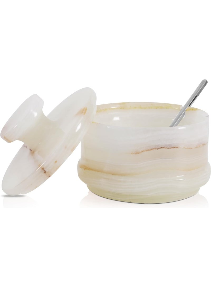 راديكالن قبو ملح من رخام العقيق الأبيض مع غطاء | برطمان توابل وملح مصنوع يدويًا، مقاس 3.5 بوصة، مناسب لطاولة المطبخ - Image 1