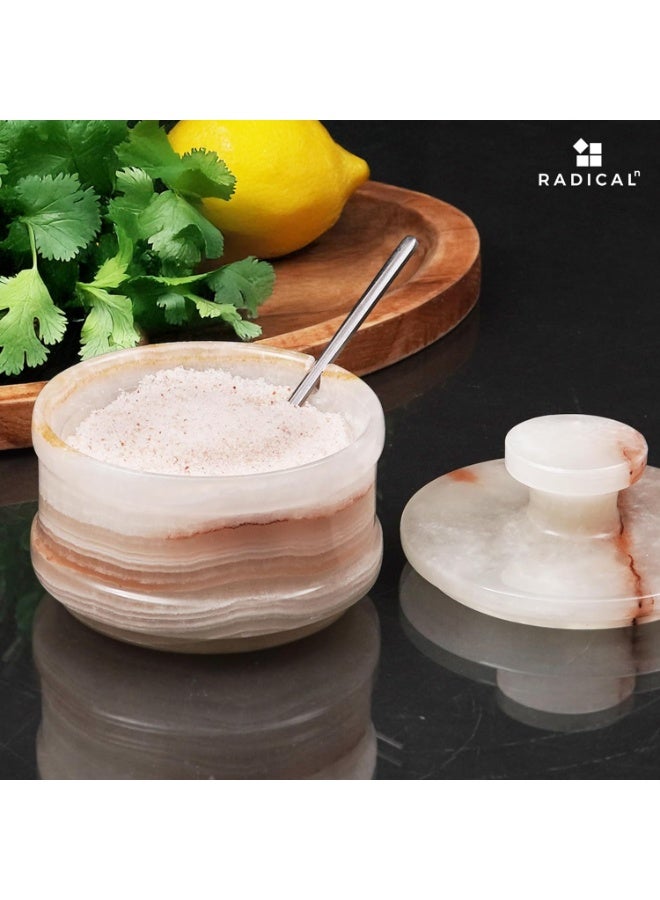 راديكالن قبو ملح من رخام العقيق الأبيض مع غطاء | برطمان توابل وملح مصنوع يدويًا، مقاس 3.5 بوصة، مناسب لطاولة المطبخ - Image 2