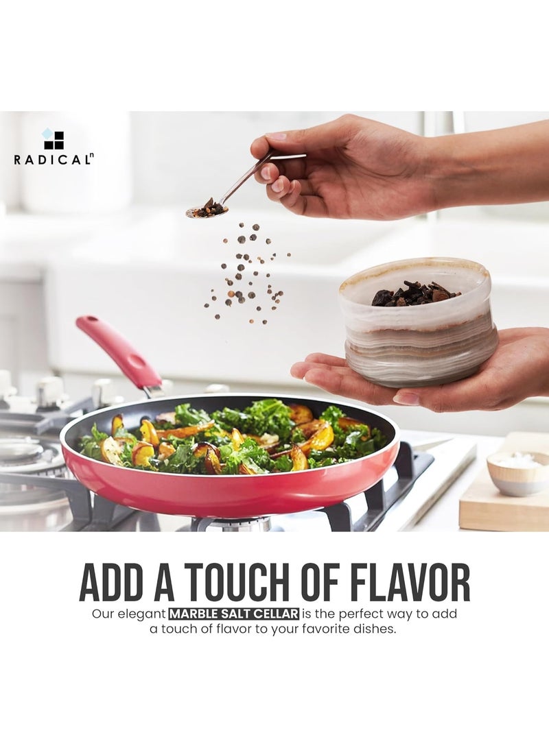 راديكالن قبو ملح من رخام العقيق الأبيض مع غطاء | برطمان توابل وملح مصنوع يدويًا، مقاس 3.5 بوصة، مناسب لطاولة المطبخ - Image 3