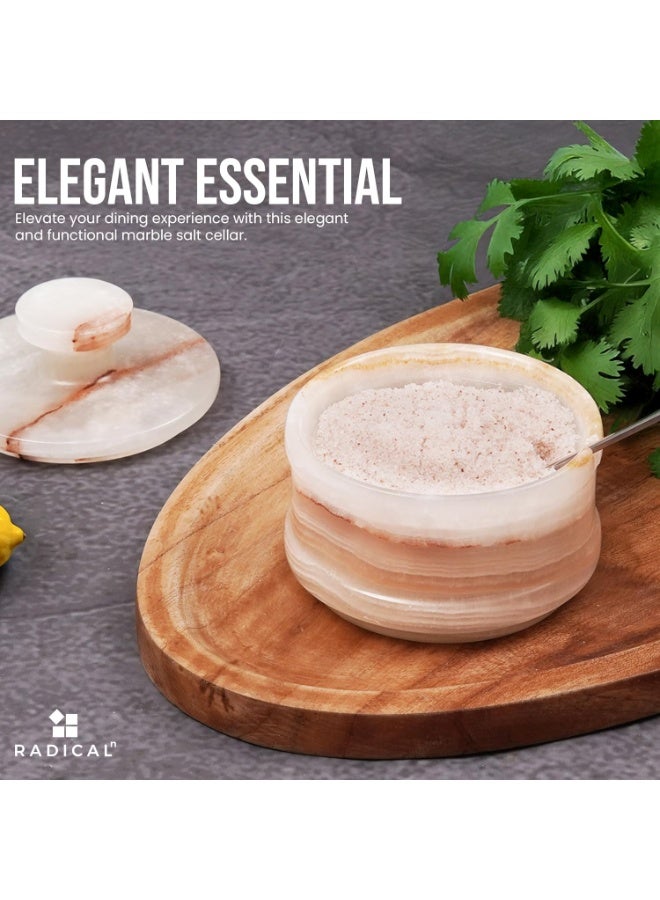 راديكالن قبو ملح من رخام العقيق الأبيض مع غطاء | برطمان توابل وملح مصنوع يدويًا، مقاس 3.5 بوصة، مناسب لطاولة المطبخ - Image 4