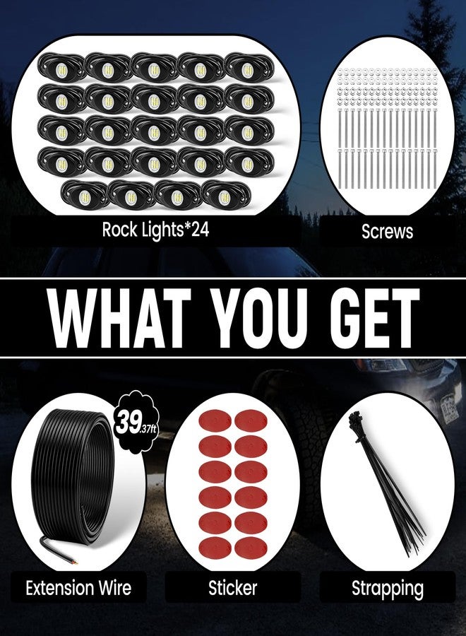 YONEDA 24 Pods White Rock Lights 6000K 9LED Ultra Bright LED Underglow Lights IP68 Waterproof for Trucks SUV UTV ATV RZR Car Boats Pickup Motorcycle with 39.37ft Extension Wire - Image 5