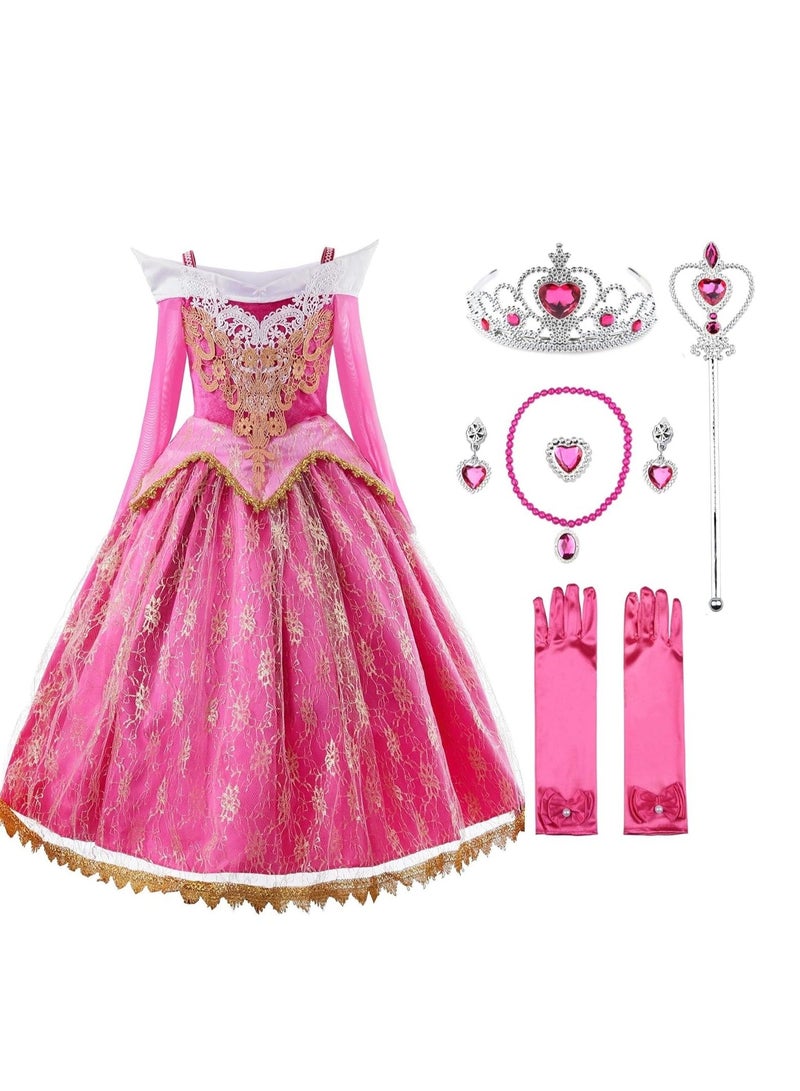 الأزرق جي دبليو Girls Pink Princess Costume Cosplay Party Dress up - Image 1
