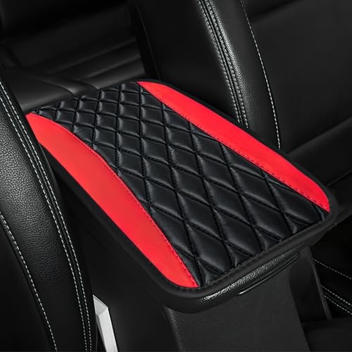 ongfuwu Car Center Console Cushion Pad 1272752 Leather Waterproof Auto Armrest Seat Box Protector Car Center Console Cover Universal Interior Decor Car Accessories for SUV Truck Red - Image 1