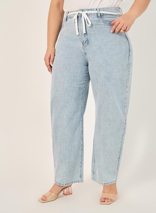 Styli High Rise Wide Leg Jeans with Drawstring  - Image 2