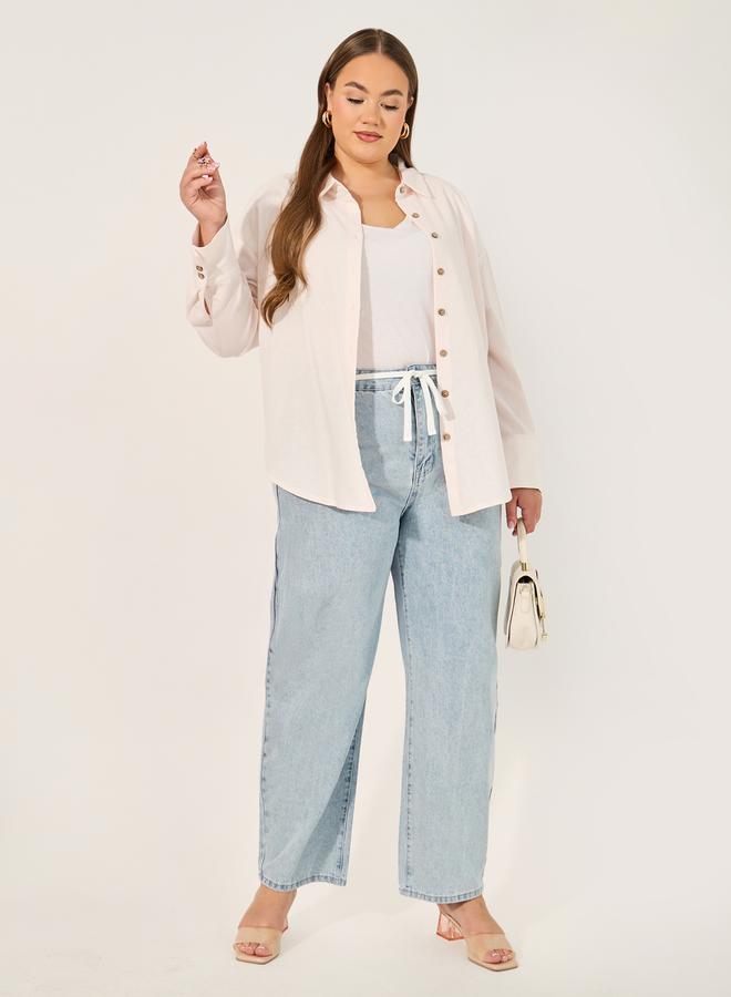 Styli High Rise Wide Leg Jeans with Drawstring  - Image 1
