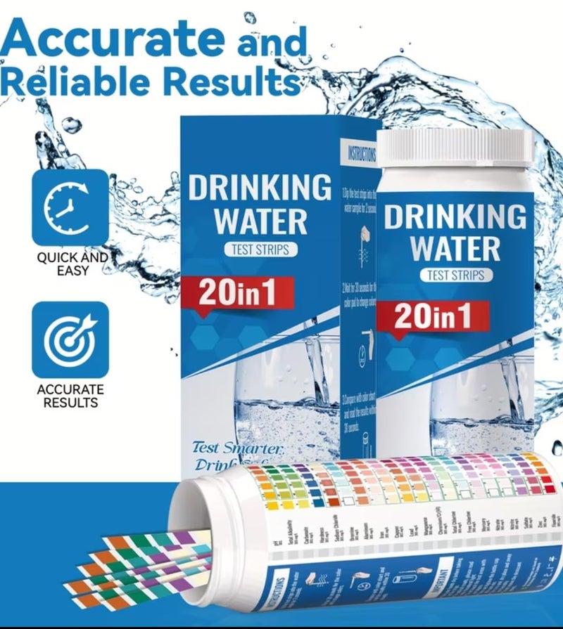 20 in 1 Drinking Water Test Strips, 125 Strips Measure PH, Alkalinity, Chlorine, Lead, Iron, Fluorine - Image 2