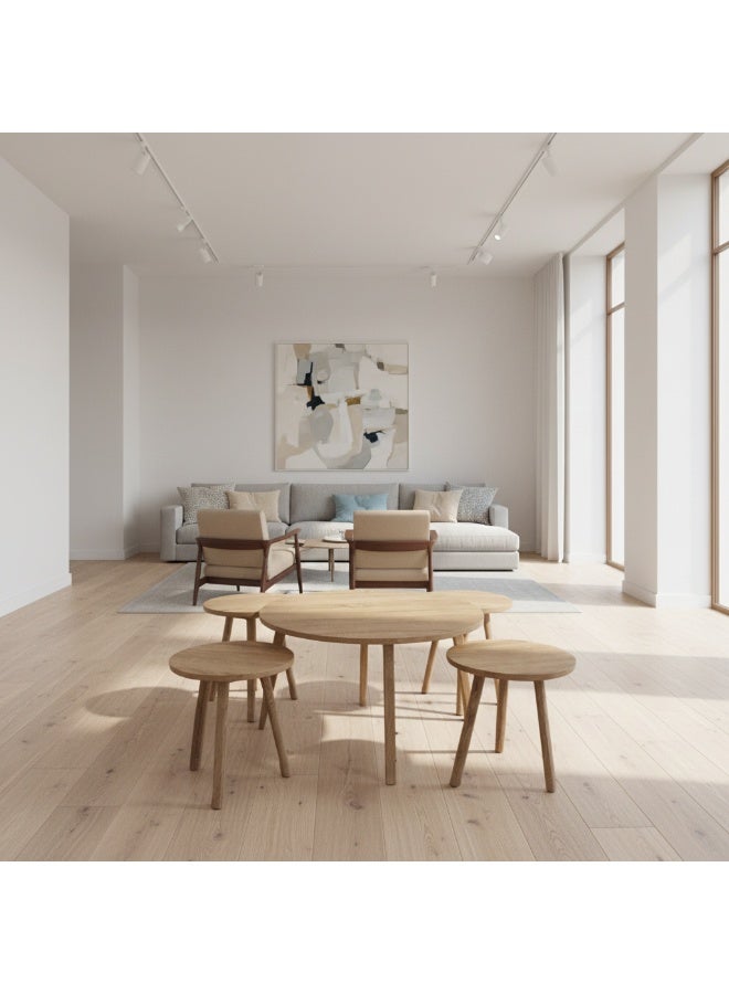 Living Wooden table set 5 pieces, wooden color - Image 1