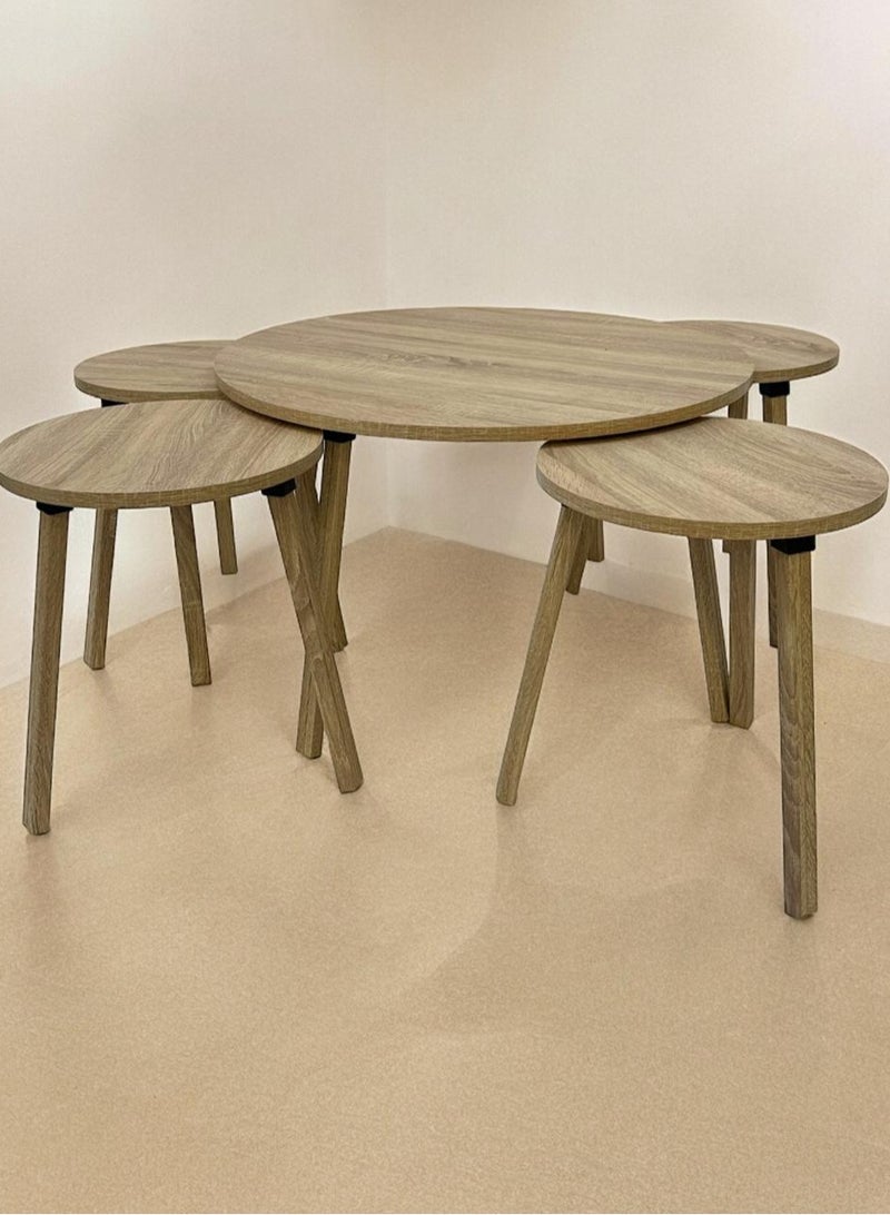 Living Wooden table set 5 pieces, wooden color - Image 2