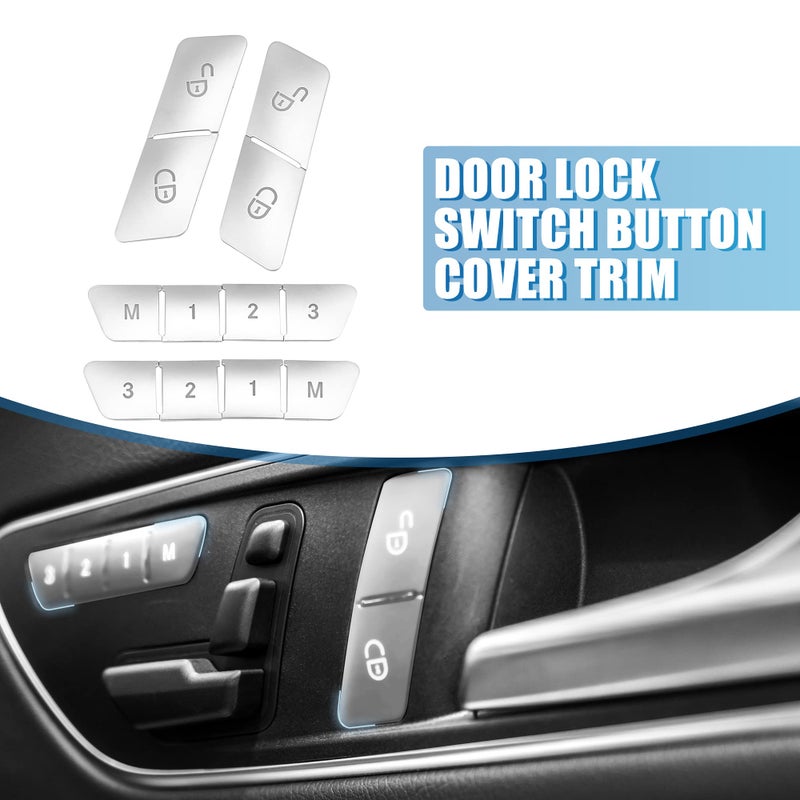 A ABSOPRO Car Seat Memory Door Lock Unlock Button Sticker Adjust Switch Button Trim Cover for Benz a Class 13-17 Chrome Silver Tone (Set of 12) - Image 2