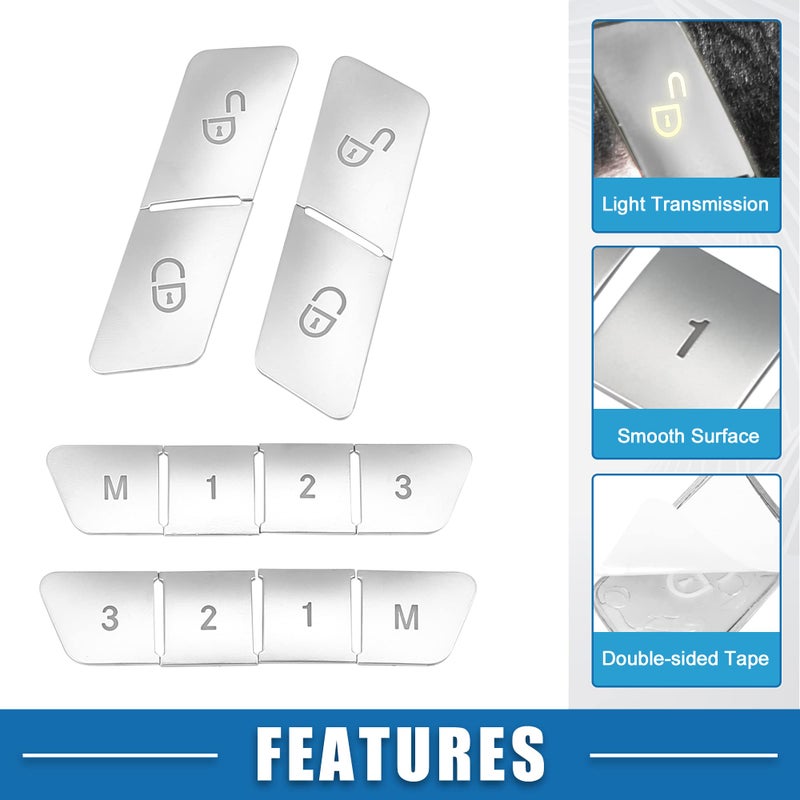 A ABSOPRO Car Seat Memory Door Lock Unlock Button Sticker Adjust Switch Button Trim Cover for Benz a Class 13-17 Chrome Silver Tone (Set of 12) - Image 4