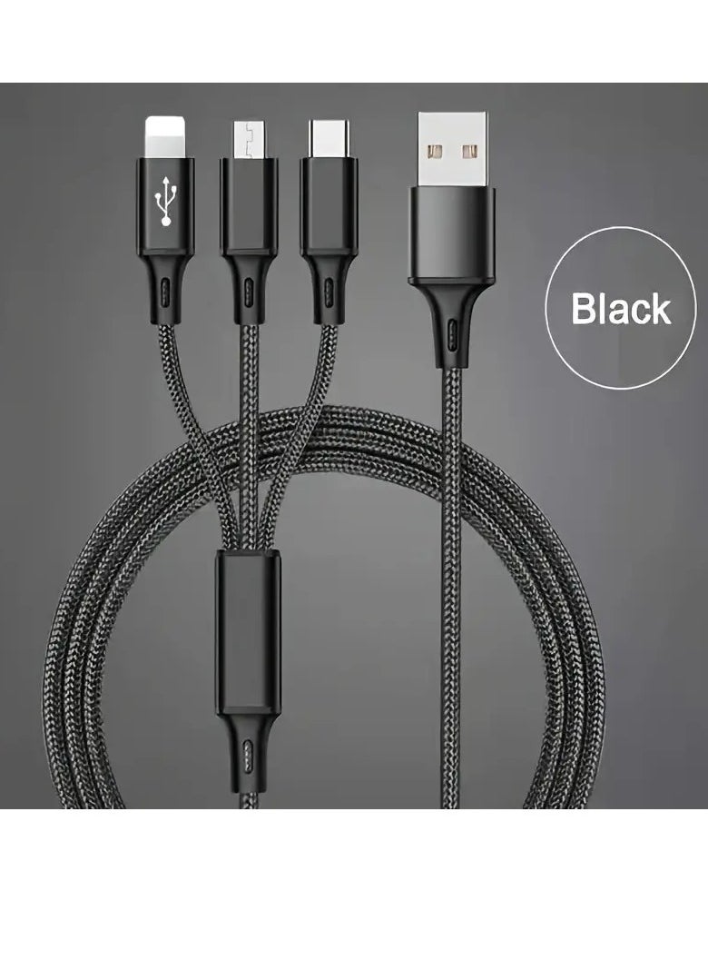 3-in-1 Multifunctional Charging Cable (1.2M) – Nylon Braided USB to Type-C/Micro-USB/Lightning – Quick Charge Adapter for Smartphones and Tablets – [Matte Round Cord] [5-10W Power] [Voltage ≤36V]